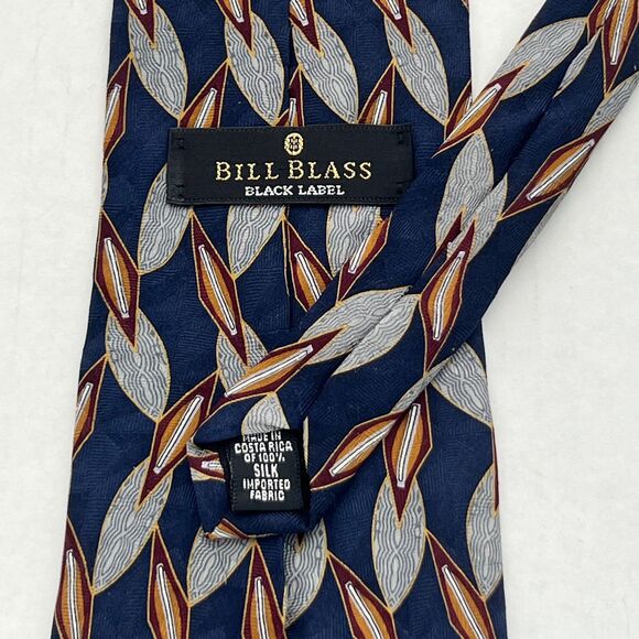 Vintage Bill Blass Black Label Silk Tie 4" x 58" Navy Gold Burgundy Necktie - Picture 3 of 4